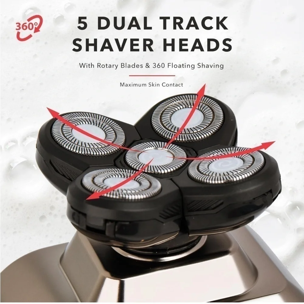Brand New 5-in-1 Electric Wet/Dry Bald Head Shaver for Men Cordless Palm Sized